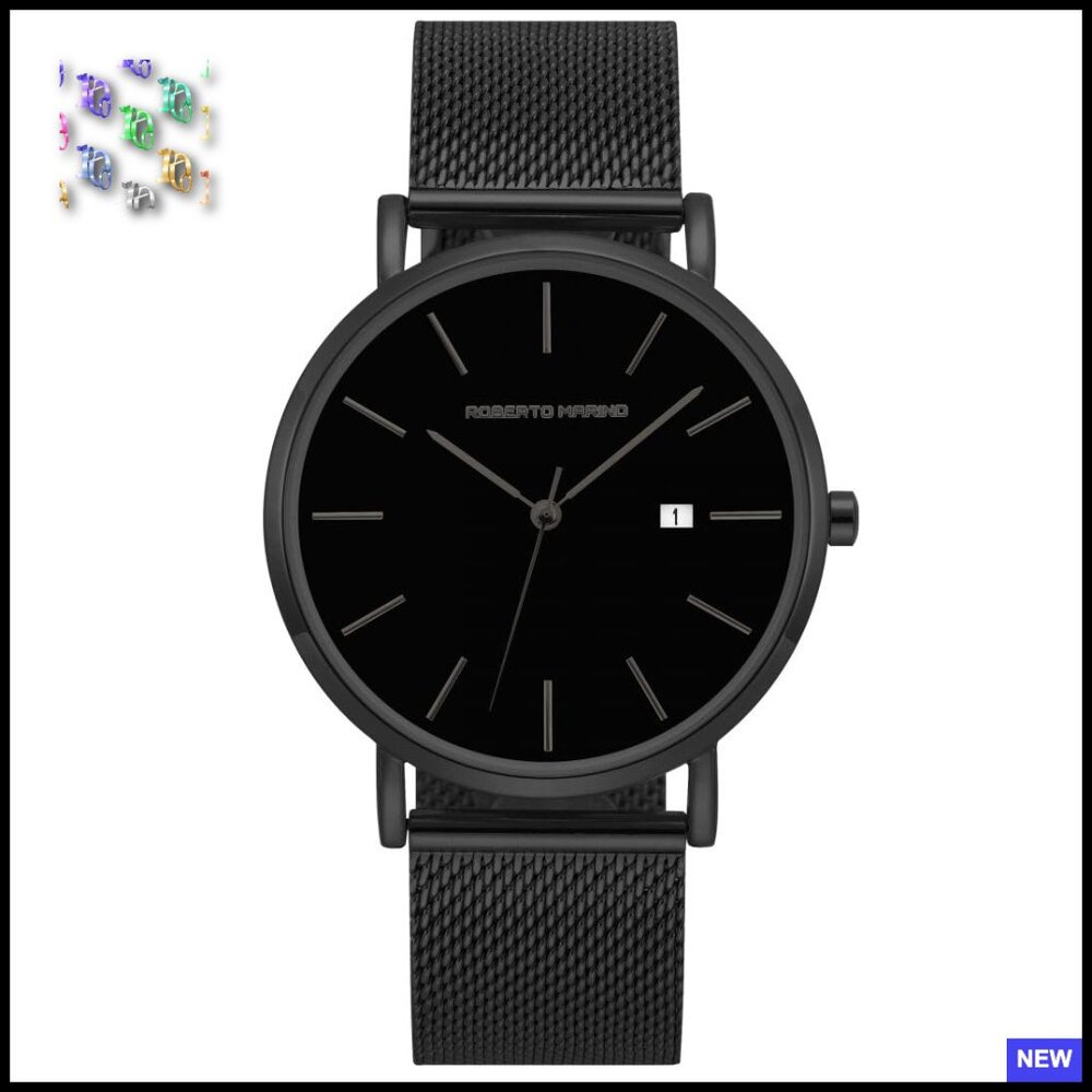 Minimalist Black Dial Watch Stainless Steel Bracelet Classic Elegant Men's